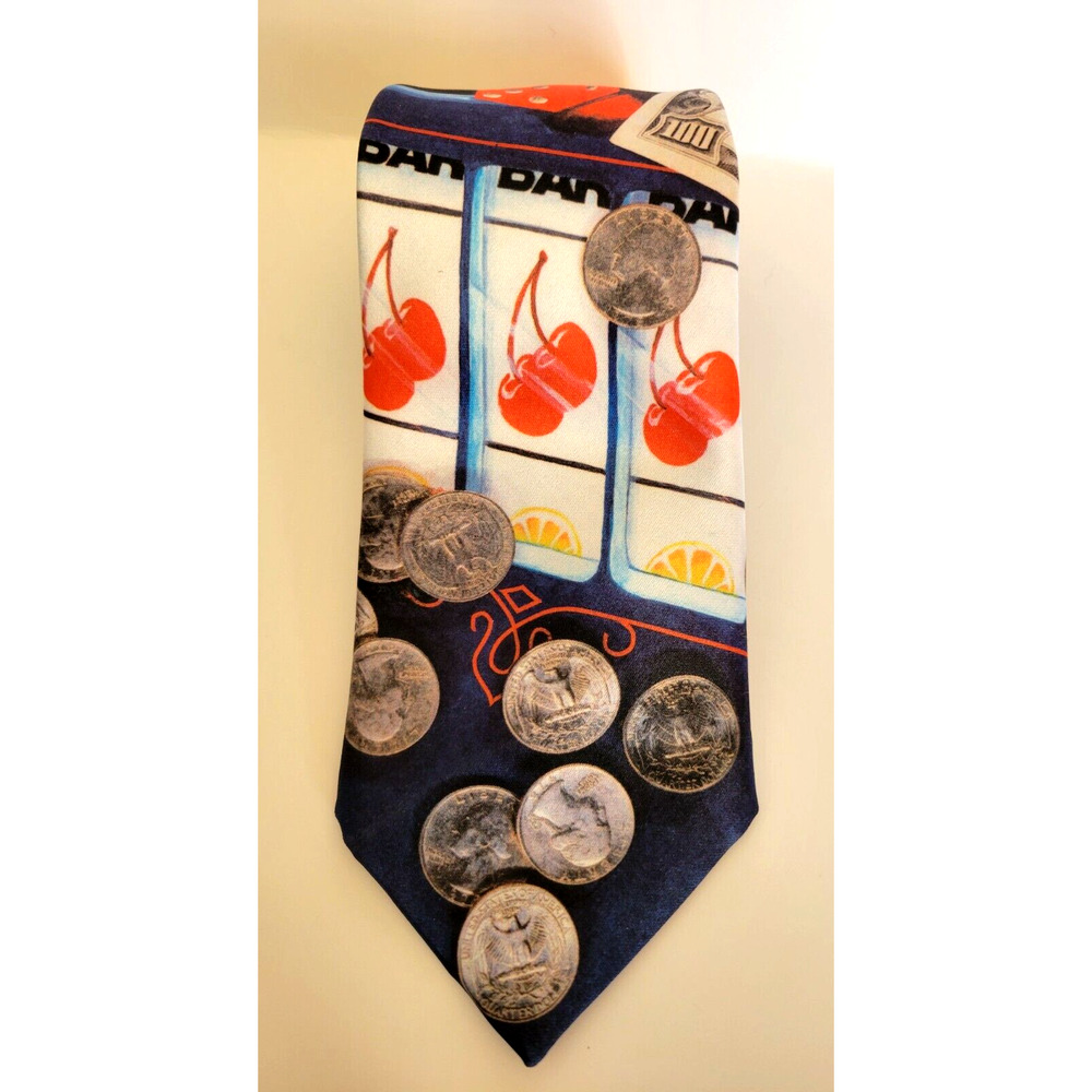 Ralph Marlin Gambling Tie VTG 1994 Casino Necktie Roulette Cards Slots Poker